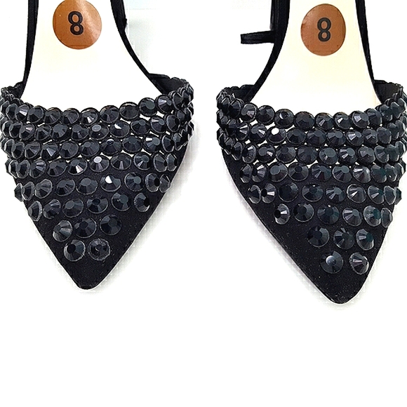NW Jessica Simpson💋Heels Stiletto Pump|Black Rehinstone|Pointy Toe| Ankle Strap - Picture 1 of 10